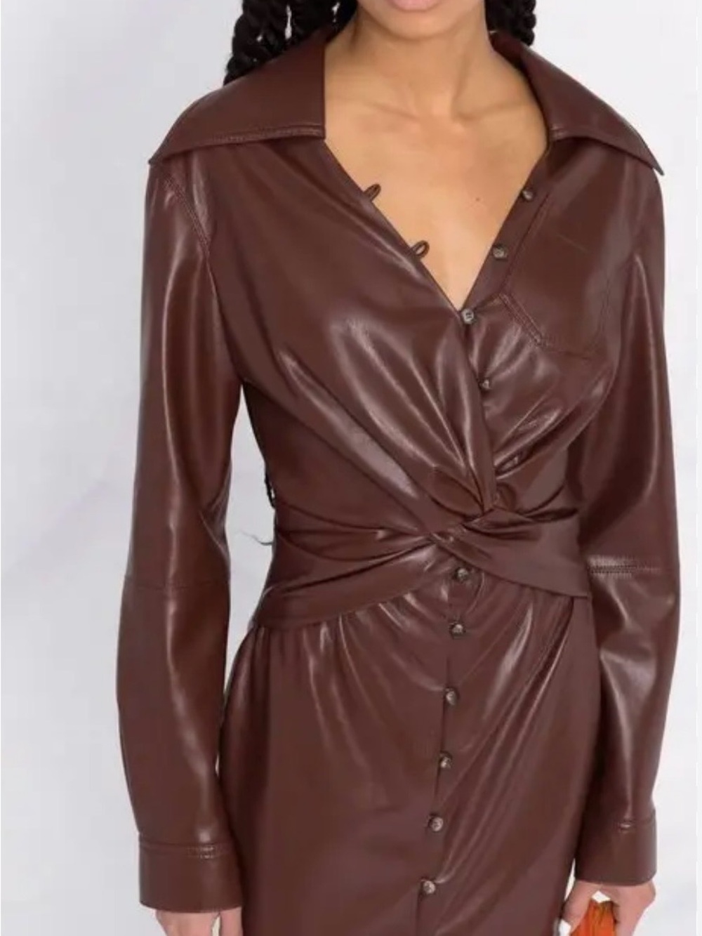 Nanushka designer Mardo dress Women’s Brown Faux Leather Twist-Front dress NWOT